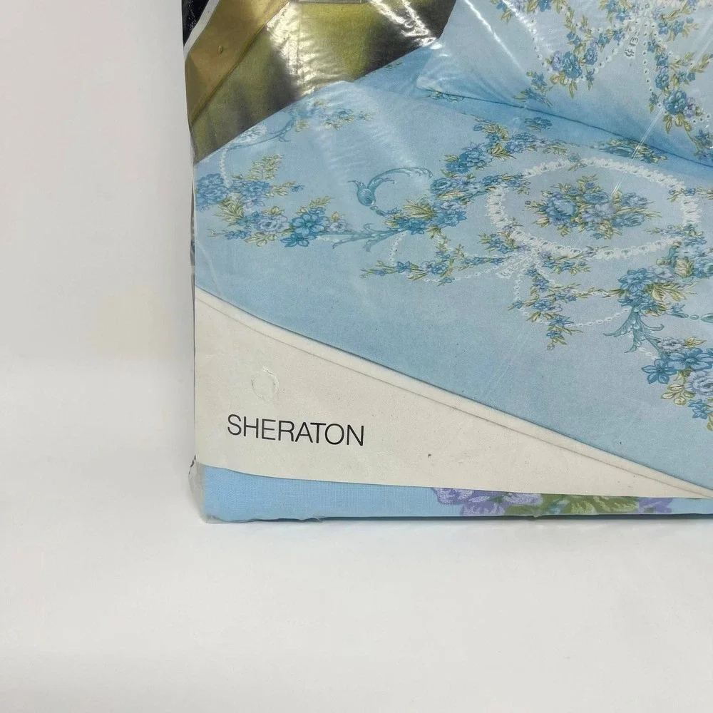Tastemaker Full Fitted Bed Sheets Sheraton Blue Floral No Iron Muslin Set of Two